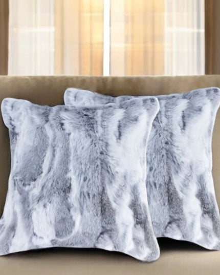 Set Of Two 18" Grey Rabbit Natural Fur Throw Pillows