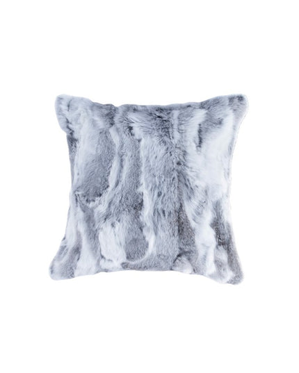 Set Of Two 18" Grey Rabbit Natural Fur Throw Pillows