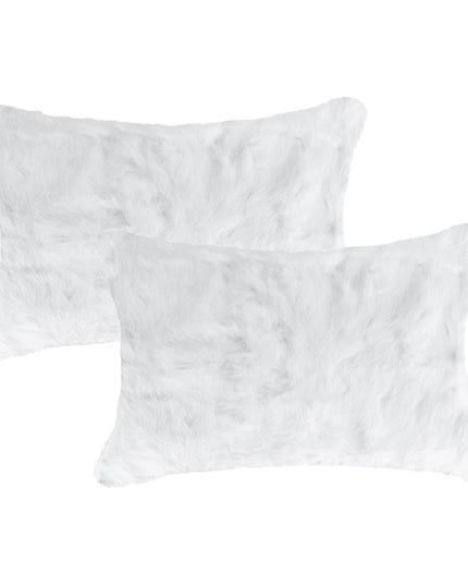 Set of Two 12" X 20" White Natural Fur Throw Pillows