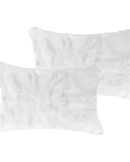 Set of Two 12" X 20" White Natural Fur Throw Pillows