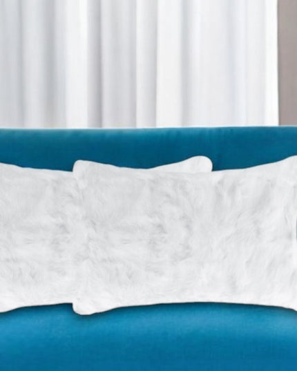 Set of Two 12" X 20" White Natural Fur Throw Pillows