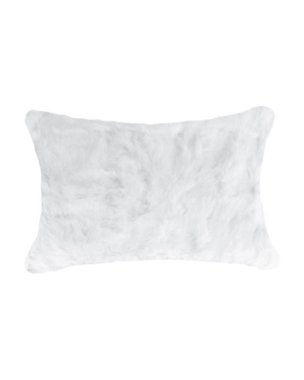 Set of Two 12" X 20" White Natural Fur Throw Pillows