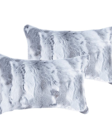 Set of Two 12" X 20" Gray Rabbit Natural Fur Throw Pillow