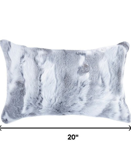 Set of Two 12" X 20" Gray Rabbit Natural Fur Throw Pillow