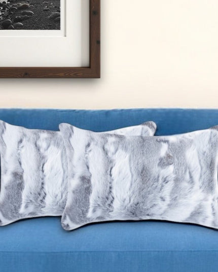 Set of Two 12" X 20" Gray Rabbit Natural Fur Throw Pillow
