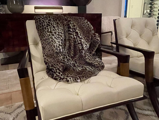 50" X 60" Black Brown And Beige Leopard Faux Fur Plush Throw Blanket