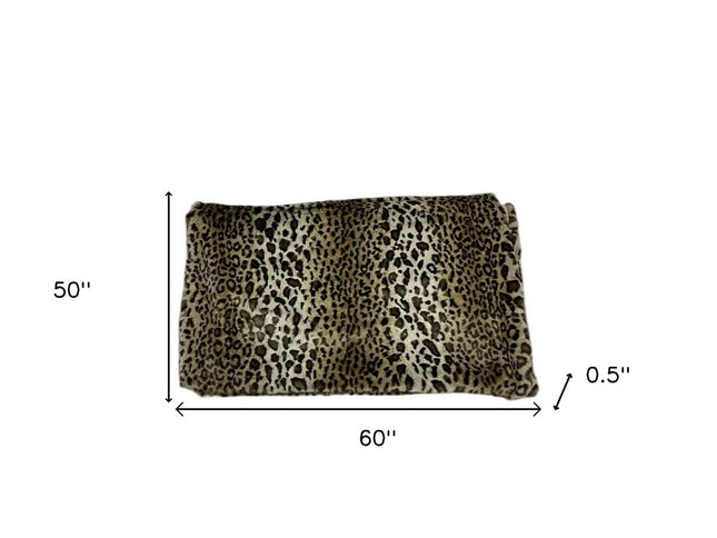 50" X 60" Black Brown And Beige Leopard Faux Fur Plush Throw Blanket