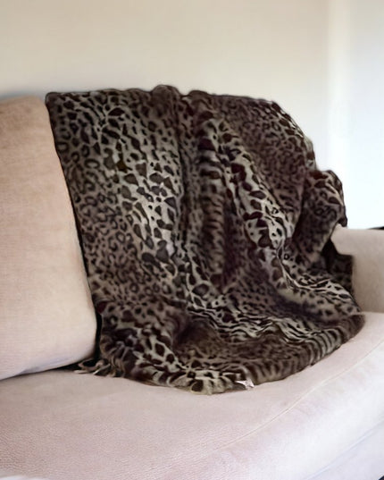 50" X 60" Black Brown And Beige Leopard Faux Fur Plush Throw Blanket