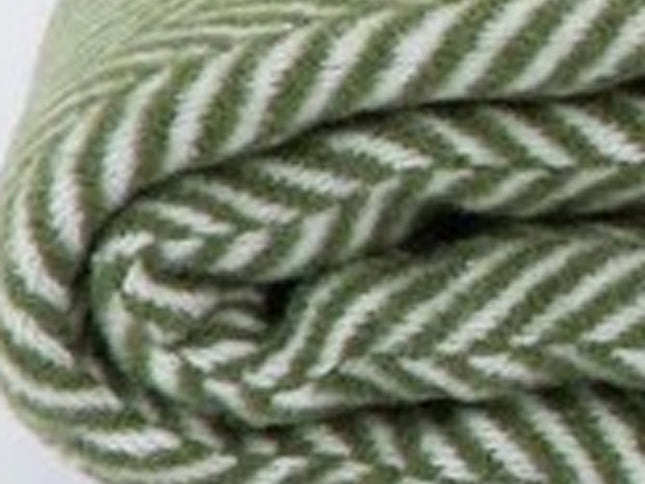 55" X 70" Moss Green And White Cotton Blend Woven Herringbone Plush Throw Blanket with Tassels
