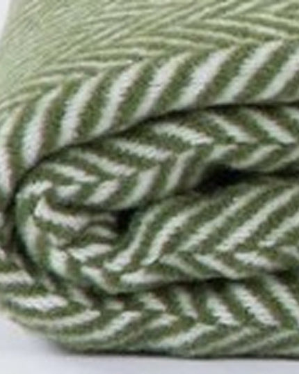 55" X 70" Moss Green And White Cotton Blend Woven Herringbone Plush Throw Blanket with Tassels