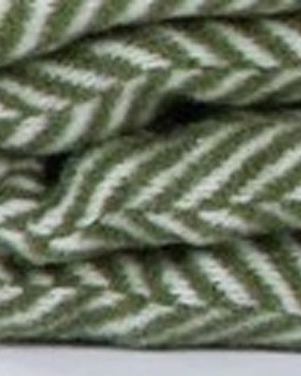 55" X 70" Moss Green And White Cotton Blend Woven Herringbone Plush Throw Blanket with Tassels