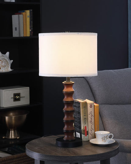 28" Dark Cherry Polyresin Indents Table Lamp With White Shade