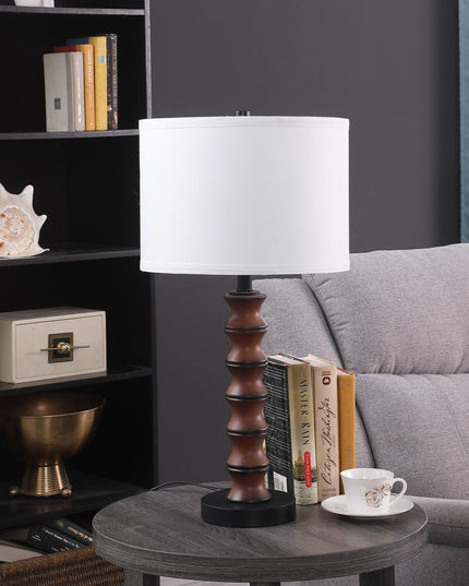 28" Dark Cherry Polyresin Indents Table Lamp With White Shade