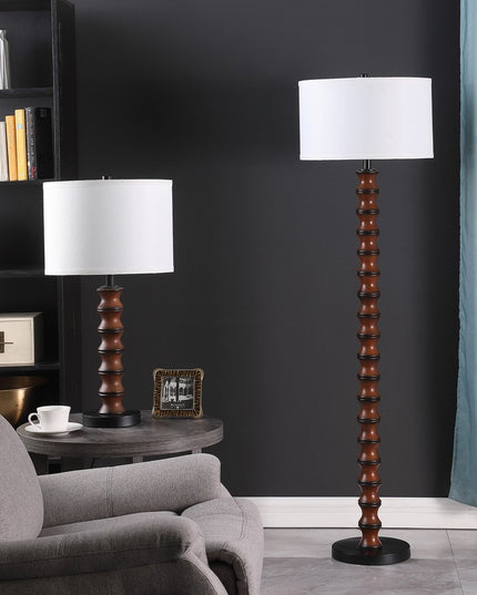 28" Dark Cherry Polyresin Indents Table Lamp With White Shade