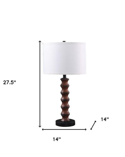 28" Dark Cherry Polyresin Indents Table Lamp With White Shade