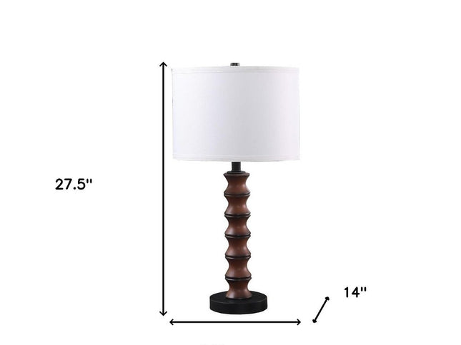 28" Dark Cherry Polyresin Indents Table Lamp With White Shade