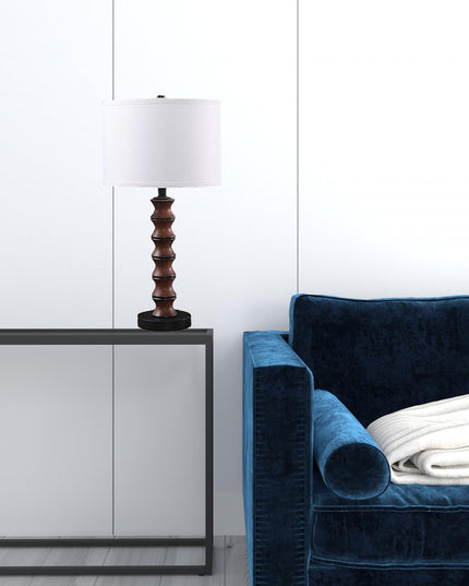 28" Dark Cherry Polyresin Indents Table Lamp With White Shade