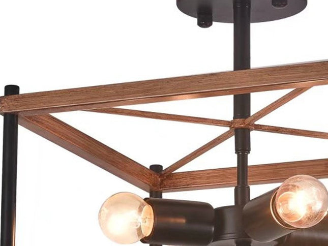 Industrial Wood Square Four Light Ceiling Fixture