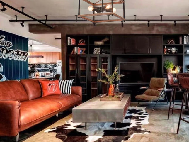 Industrial Wood Square Four Light Ceiling Fixture