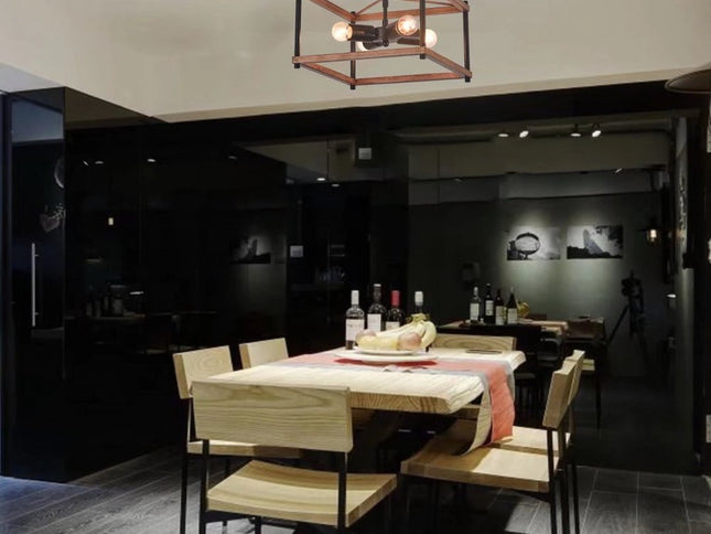 Industrial Wood Square Four Light Ceiling Fixture