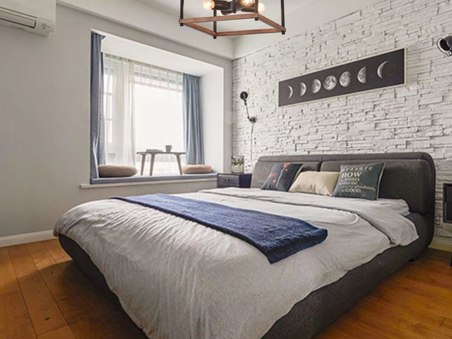 Industrial Wood Square Four Light Ceiling Fixture