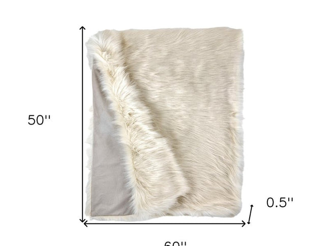 50" x 60" Royal White Long Hair Faux Fur Throw