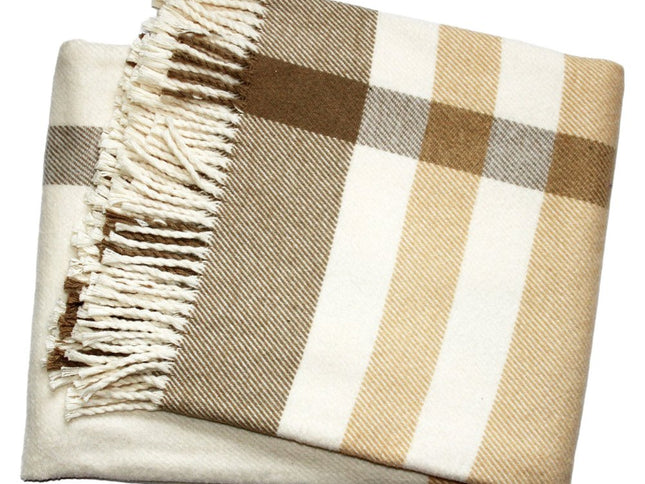 Plush Multi Beige Plaid Throw Blanket with Tassels