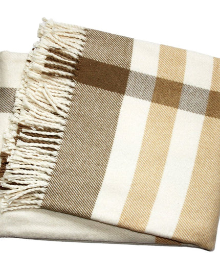 Plush Multi Beige Plaid Throw Blanket with Tassels