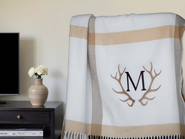 Plush Multi Beige Plaid Throw Blanket with Tassels