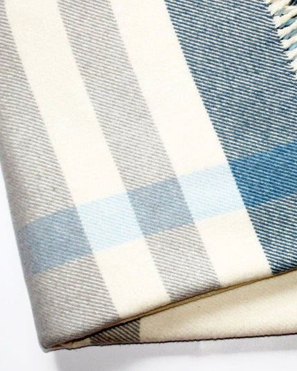 Plush Multi Blue Plaid Throw Blanket with Tassels