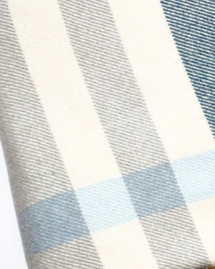 Plush Multi Blue Plaid Throw Blanket with Tassels