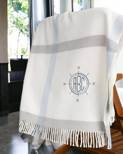 Plush Multi Blue Plaid Throw Blanket with Tassels