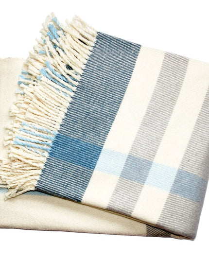 Plush Multi Blue Plaid Throw Blanket with Tassels