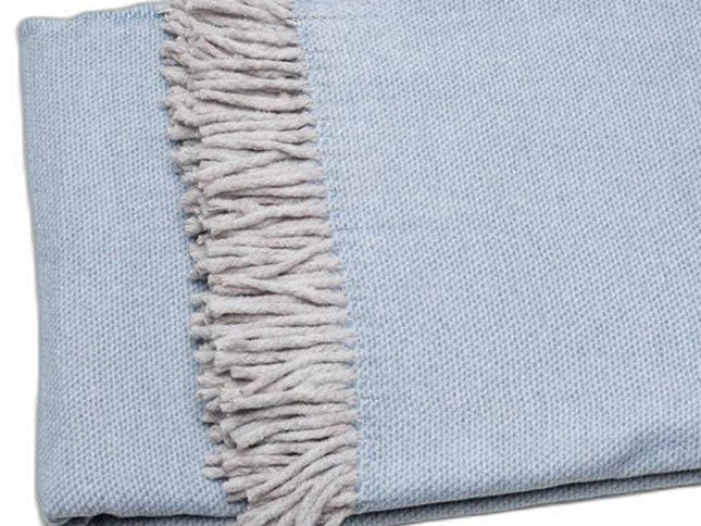 Sky Blue Mini Dot Fringed Throw Blanket