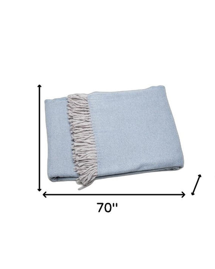Sky Blue Mini Dot Fringed Throw Blanket
