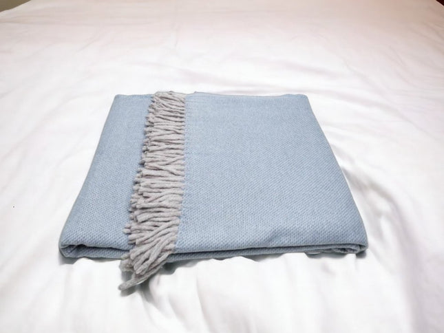 Sky Blue Mini Dot Fringed Throw Blanket