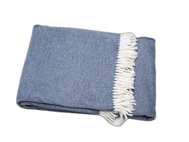 Navy Blue Mini Dot Fringed Throw Blanket