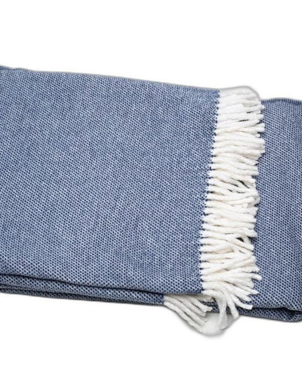 Navy Blue Mini Dot Fringed Throw Blanket