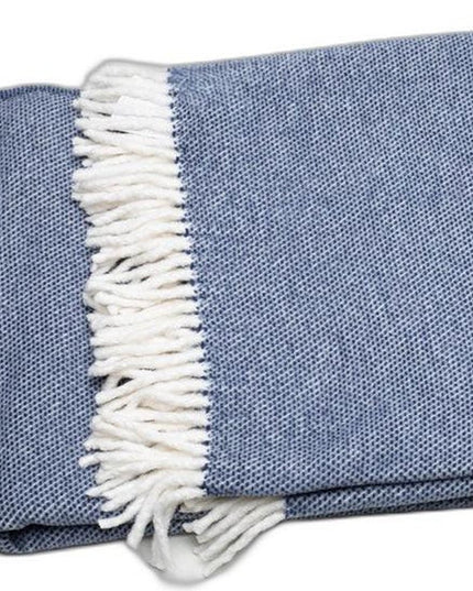 Navy Blue Mini Dot Fringed Throw Blanket