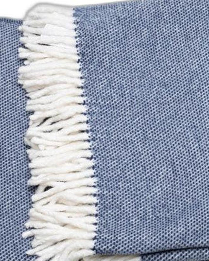 Navy Blue Mini Dot Fringed Throw Blanket