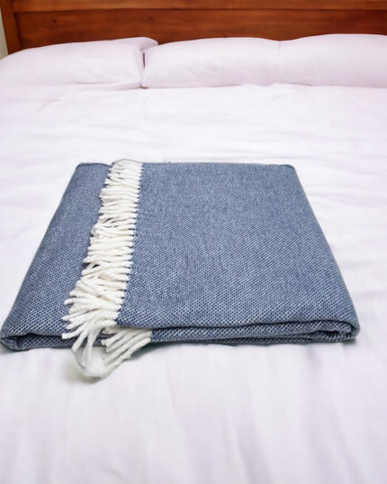 Navy Blue Mini Dot Fringed Throw Blanket