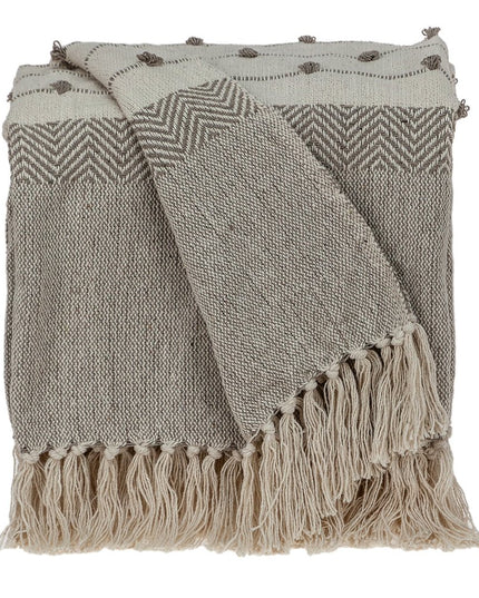 Tufted Beige Fringed Woven Handloom Throw