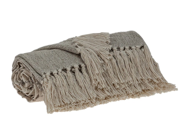 Tufted Beige Fringed Woven Handloom Throw