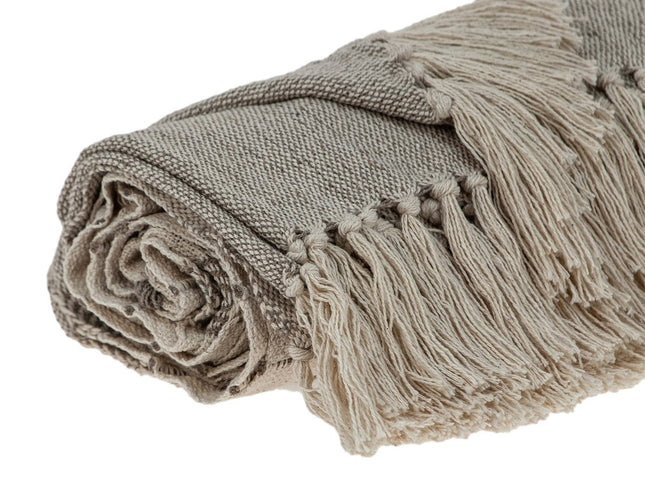 Tufted Beige Fringed Woven Handloom Throw