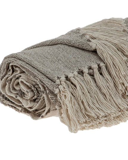 Tufted Beige Fringed Woven Handloom Throw
