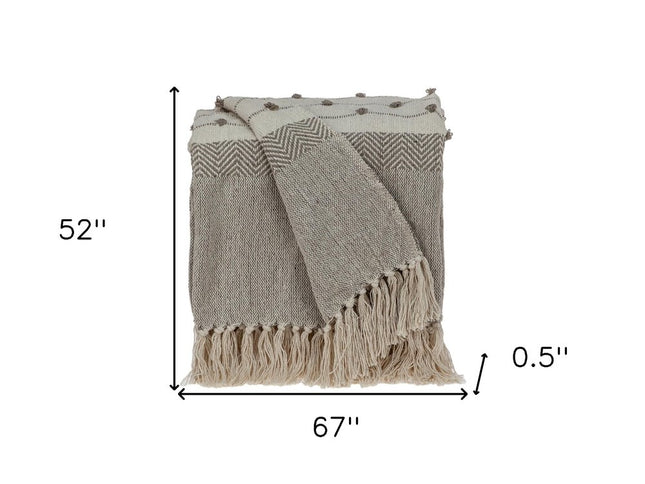 Tufted Beige Fringed Woven Handloom Throw