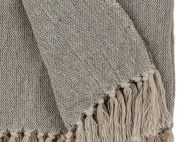 Tufted Beige Fringed Woven Handloom Throw