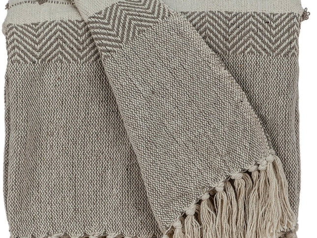 Tufted Beige Fringed Woven Handloom Throw