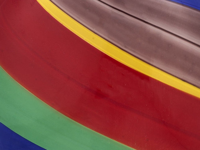 9" Red Blue and Green Striped Round Glass Table Vase