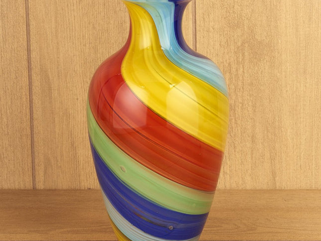 10" Rainbow Murano Glass Abstract Round Table Vase